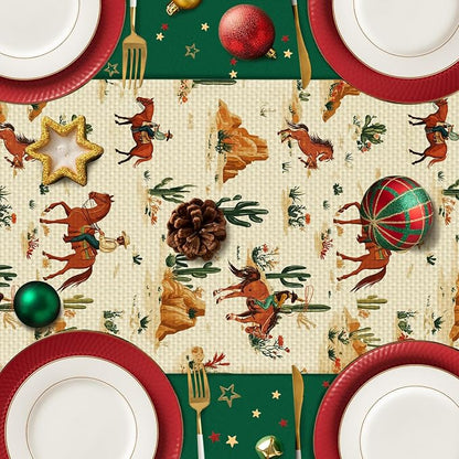 Western Boy Horse Burlap Table Runner Seasonal Spring Fall Kitchen Dining Linen - Image 4