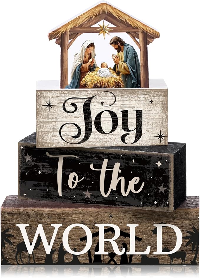 Moucuny 4 Pcs Christmas Table Decor Wooden Christian Religious Decoration by Moucuny