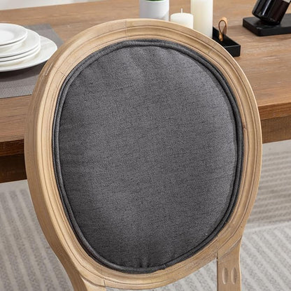 Ball & Cast French Vintage Upholstered Dining Chairs Set of 2, Farmhouse Antique Painting Wooden Kitchen Side-Chairs with Carved Solid Wood Frame, 2-Piece Curved Backrest Louis Chair, Linen Gray