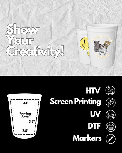 PartyPrints 100 Pack 16 oz White Reusable Blank Plastic Cups, Stadium Cups Bulk - Image 3