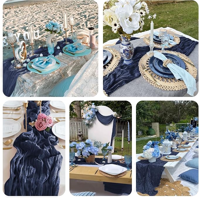 3 Pack Navy Blue Cheesecloth Table Runner 10FT Boho Gauze Cheese Cloth Table - Image 7