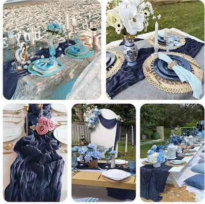3 Pack Navy Blue Cheesecloth Table Runner 10FT Boho Gauze Cheese Cloth Table - Image 7