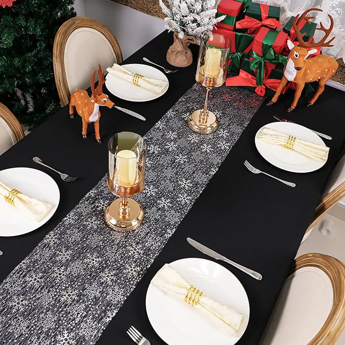 Snowkingdom Christmas Snowflake Silver Table Runner 11 Inch x 49 Feet Sparkly - Image 8