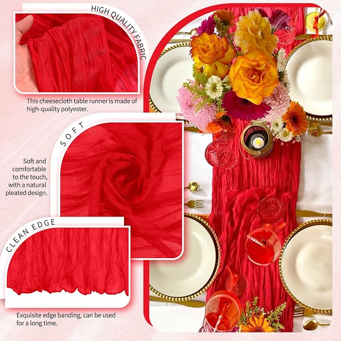 4 Pack Cheesecloth Table Runner 10FT Red Table Runner Boho Gauze Cheese Cloth - Image 3