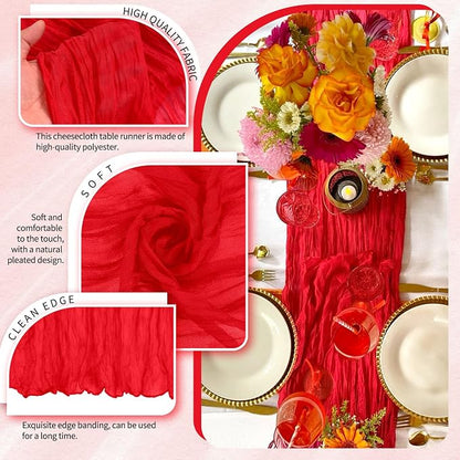 4 Pack Cheesecloth Table Runner 10FT Red Table Runner Boho Gauze Cheese Cloth - Image 3