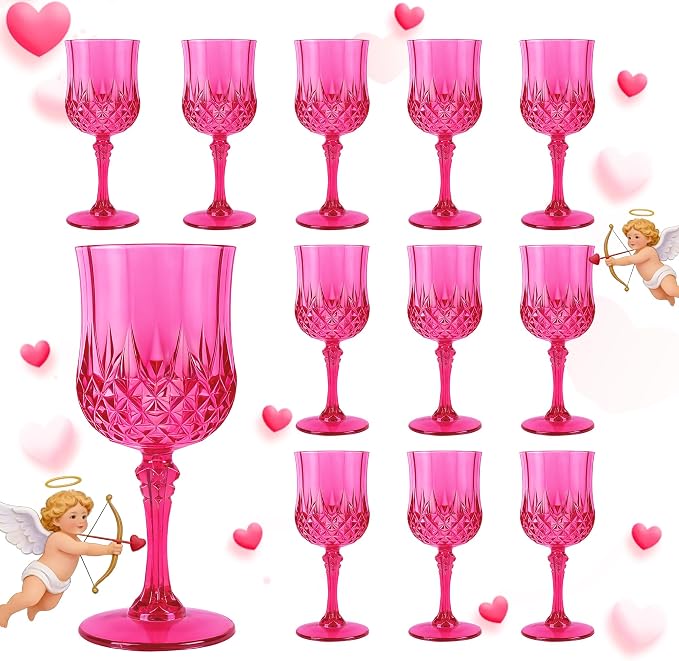 12Pack Plastic Wine Glasses, 7oz Vintage Goblets by LEYIQU