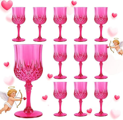 12Pack Plastic Wine Glasses, 7oz Vintage Goblets by LEYIQU