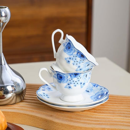 2.5oz Porcelain Demitasse Set of 6, 75ml Espresso Cup | Classic blue floral - Image 8