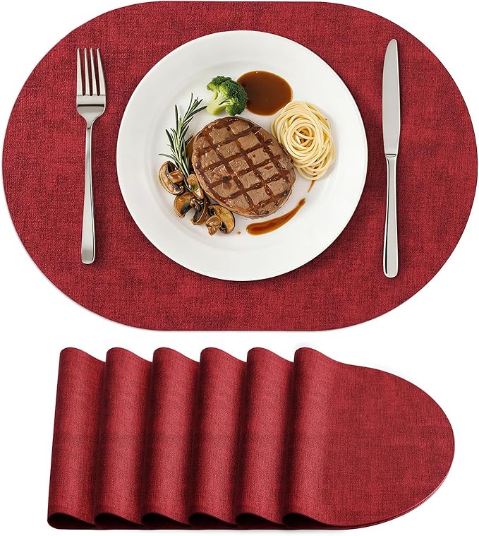 Placemats Set of 6, 11.8 x 17 Inch, Waterproof Wipeable Reversible PU Placemat by homing