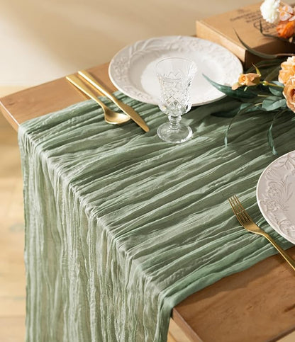 Vitalizart Cheesecloth Table Runner Sage Green 10ft Gauze Boho Rustic | 120 by Vitalizart