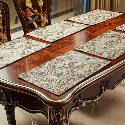 Luxury Retro placemats for Dinner Table Set of 6,Machine Washable Fabric Placemats Non-Slip Heat Resistant Indoor Dining Table mats placemats (Coffee, Set of 6)