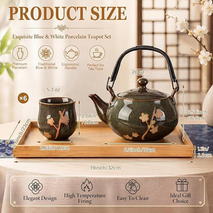 Layhit Japanese Tea Set with Teapot and 6 Cups, 20 oz Ceramic Asian Tea Set - Image 2