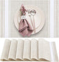 DACHUI Placemats Set of 6, Soft & Elegant Woven Vinyl Place Mats, Water Resistant, Heat Resistant, Washable, Durable Table Mats (White Stripes)