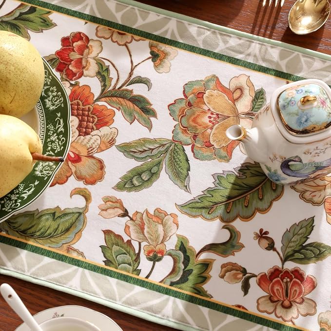 Patdrea Designer Elegant French Velvet Table Runner, Colorful Floral Print - Image 7