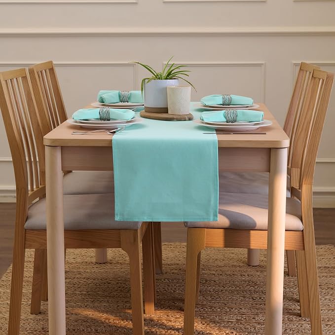 Encasa XO Table Runner, Cotton Canvas Dining Runner 13"x72" | Egg Blue - Image 4