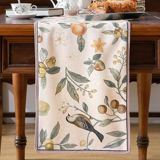bilin gaier Designer Vintage Linen Small Table Runner, Floral Fruit Pattern - Image 7