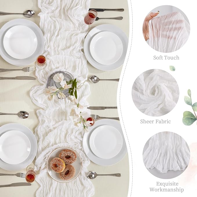AGIRL 6 Pack White Cheesecloth Table Runner 10FT Fall Boho Gauze Home Decor | - Image 6