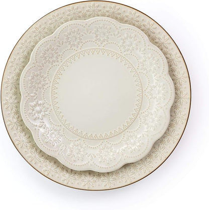 Elama Embossed Scalloped Stoneware Dinnerware Dish Set, 16 Piece - Image 5