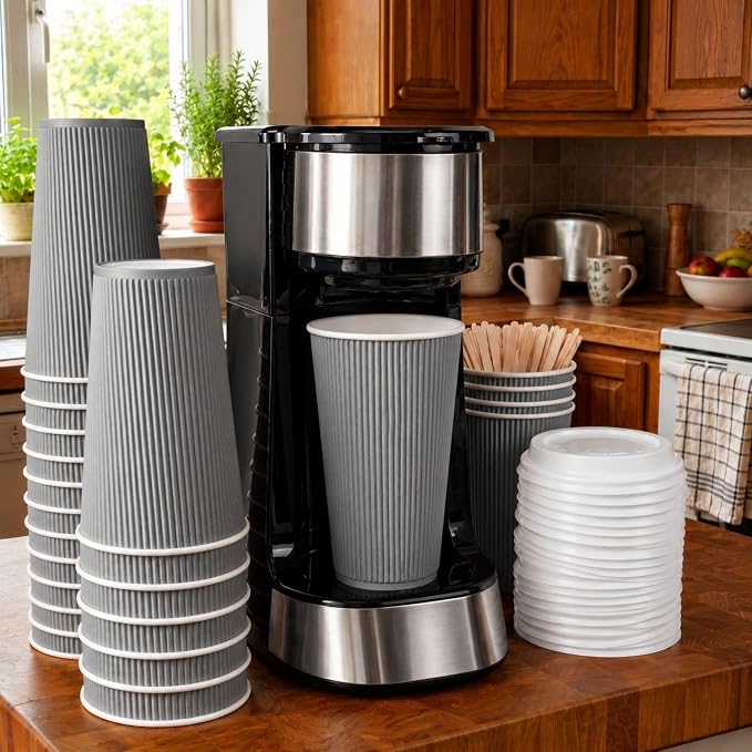 Restaurantware 16 Ounce Ripple Wall Disposable Coffee Cups, 500 Insulated Gray - Image 3
