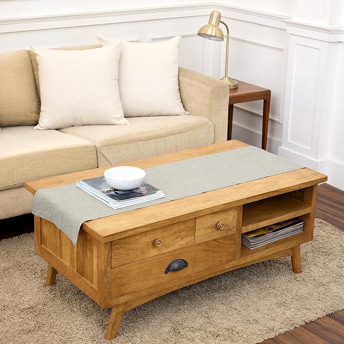 Solino Home 100% Pure Linen Table Runner Oyster Grey, Athena 14 x 48 in | Table by SolinoHome