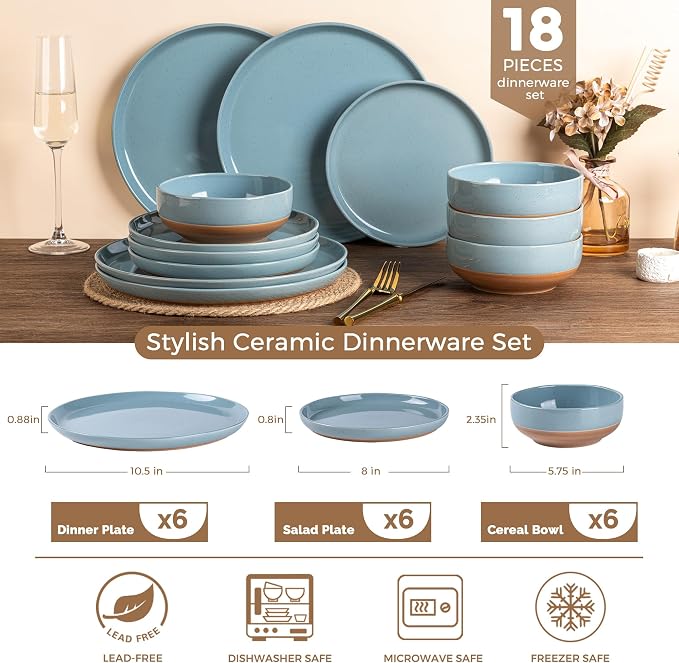 AmorArc Dinnerware Sets for 6, 18 Pieces Ceramic Plates and Bowls Set | Scratch - Image 3