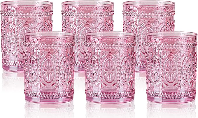 Darlion Vintage Glassware, 10oz Pink Glass Cups | Food Grade Glass, Lead-Free by PurchaseNow
