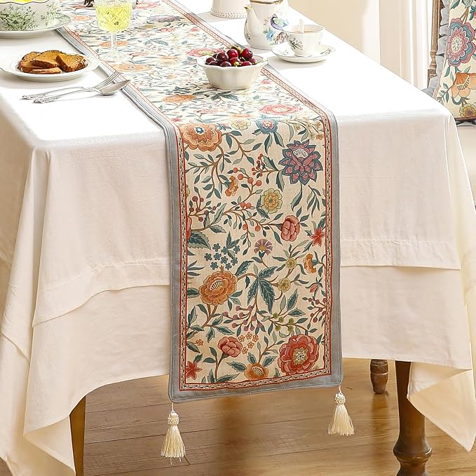 bilin gaier Designer Linen Long Table Runner, Colorful Floral Pattern, Dining - Image 2