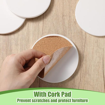 Zopeal 96 Pcs Ceramic Tiles for Crafts Coasters Include Unglazed White Ceramic Tiles with Cork Backing Pads Use with Alcohol Ink Acrylic Pouring for DIY Project Gift (Round)