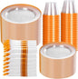 SUT 350Pcs Orange and Clear Plastic Dinnerware Set for 50 Guests, Include: 50 Dinner Plate, 50 Dessert Plates, 50 Pre Rolled Napkins With Silverware, 50 Cups, Disposable Plates for Party
