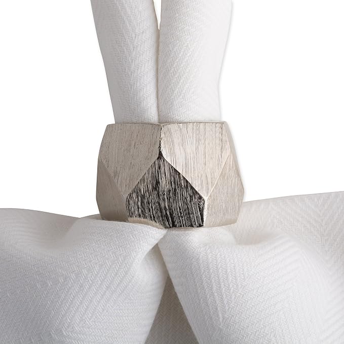 DII Decorative Geometric Napkin Ring Set, Triangle Band Silver - Image 4