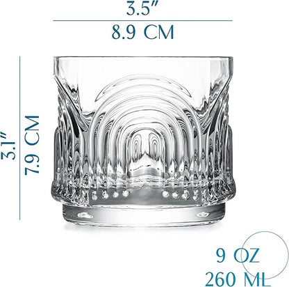 GLASSIQUE CADEAU Vintage Art Deco 1920s Lowball Cocktail Glasses | Set of 4 | 9 oz Crystal Old Fashioned Glassware for Drinking Classic Bar Drinks | Heavy Base Short Rocks Tumblers for Women