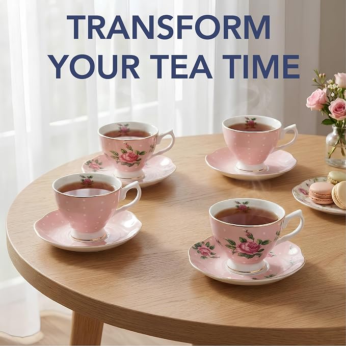 BTaT- Floral Tea Cups and Saucers, 8 oz, Fine Porcelain Teacup Set - Image 6