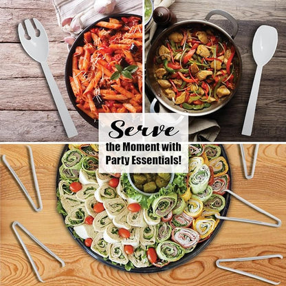 Party Essentials Plastic Party Buffet Serving Utensils Kit, Spoons/Forks/Tongs - Image 3