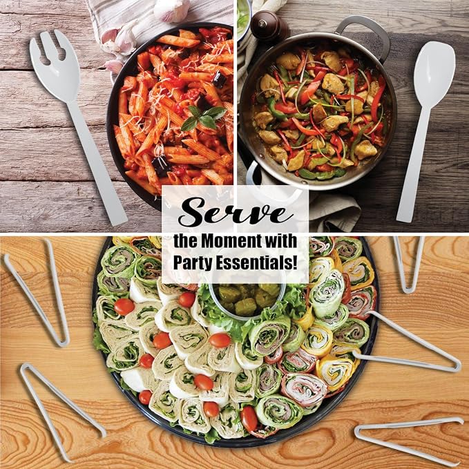 Party Essentials Plastic Party Buffet Serving Utensils Kit, Spoons/Forks/Tongs - Image 3