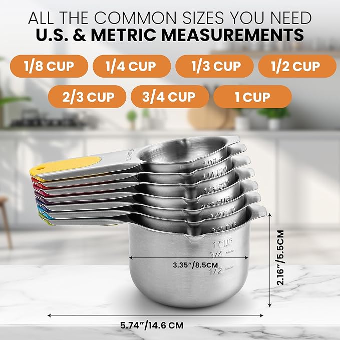 Spring Chef Magnetic Stainless Steel Measuring Cups Set of 7, Dishwasher Safe - Image 5