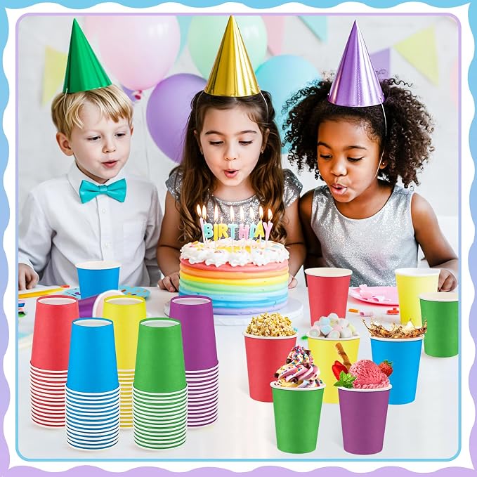 NatNarr 100 Pack Rainbow Paper Cups, 9oz Colored Cups | Disposable Paper Cups - Image 6