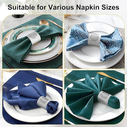 Christmas Napkin Rings Set of 200, 2 Colors in 1, Reusable Adjustable Napkin Bands for Holiday Parties, Wedding, Thanksgiving Table Decor, Waterproof Tear-Proof (Silver) Great Gift Idea