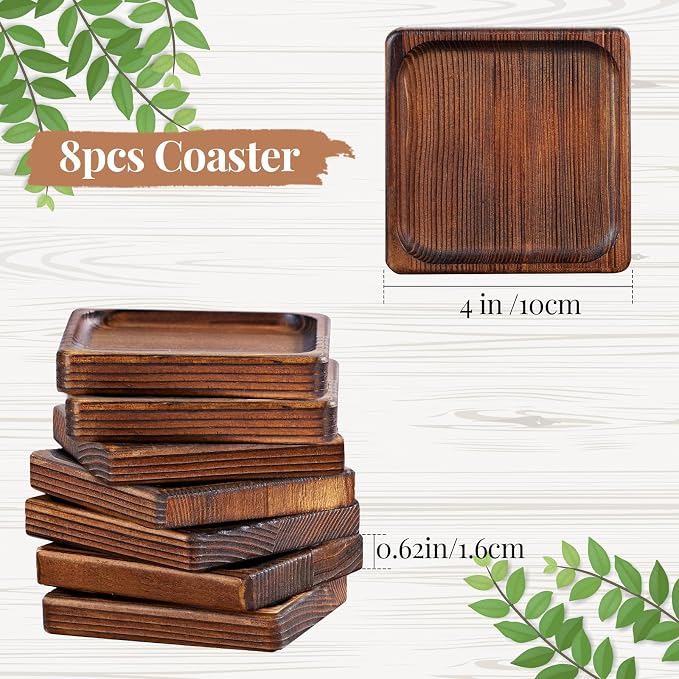 Acacia Wood Coasters for Drink-Drink Coasters Set of 8 | Coffee Table Decor | - Image 2