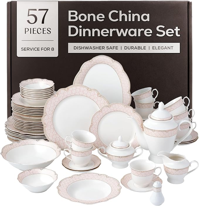 Joseph Sedgh Collection Sandra Bone China Dinnerware Set, 57-Piece | Service by JosephSedghCollection