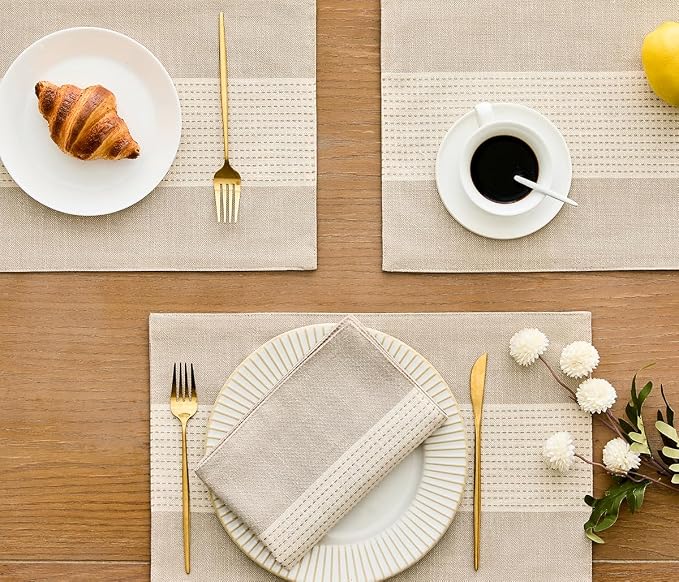 Wracra Linen Placemats, 12 x 18 Inch Set of 6 Placemats, Farmhouse Macrame - Image 5