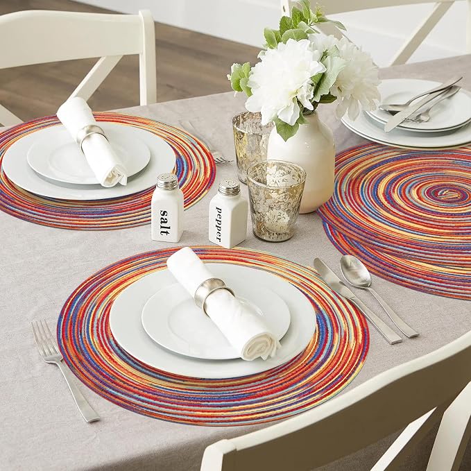 SHACOS Round Braided Placemats Set of 6 Table Mats Colorful Place Mats - Image 8