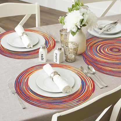 SHACOS Round Braided Placemats Set of 6 Table Mats Colorful Place Mats - Image 8