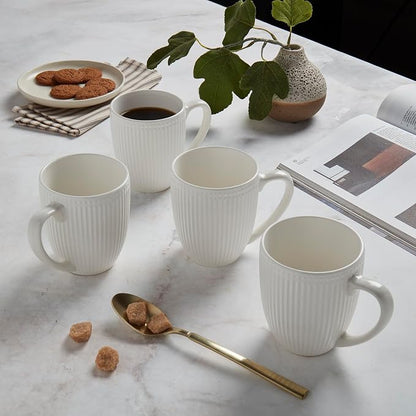 Tabletops Gallery 4 Piece Embossed White Chip Resistant Porcelain Mug Set | - Image 2