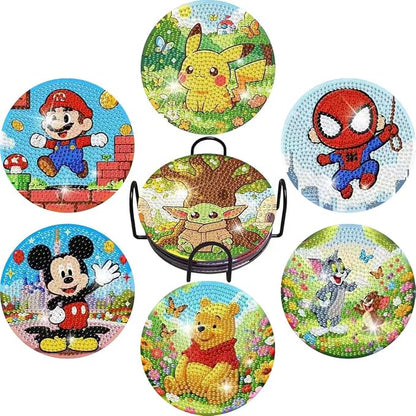 Cartoon Diamond Art Coasters for Adults & Kids, 7 Packs Diamond Painting by Fuinkqe