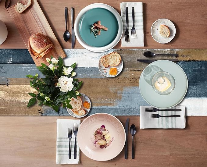 Emvency Table Runner, 13x72 Inch, Abstract Gold Navy | Painting Modern Dining - Image 4