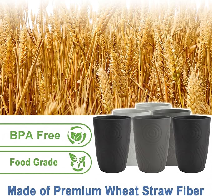 Wheat Straw Cups 6 PCS - 16 OZ Drinking Glasses - Image 2