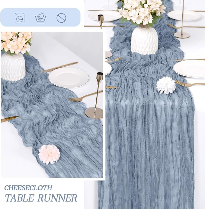 6 Pack Dusty Blue Cheesecloth Table Runner 17x108 Inch Semi Sheer Boho Gauze - Image 6