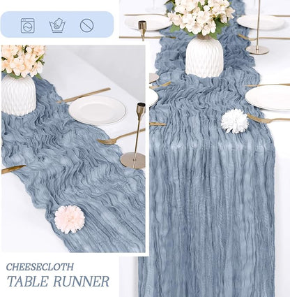 6 Pack Dusty Blue Cheesecloth Table Runner 17x108 Inch Semi Sheer Boho Gauze - Image 6
