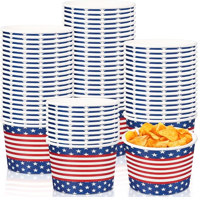 Potchen 50 Pack 9 oz Patriotic Paper Bowls Disposable Soup Bowls 4th of July by Potchen