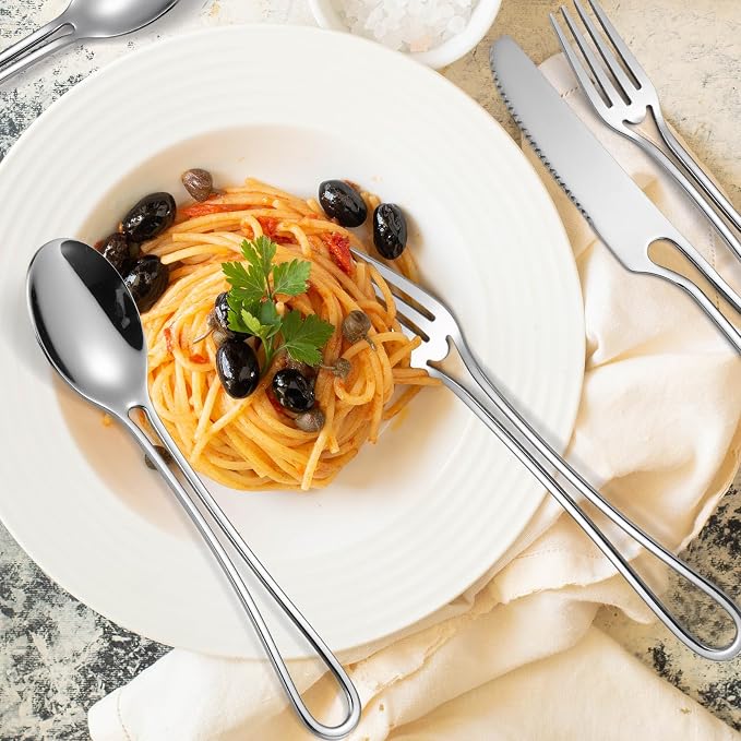 Silvery Flatware Set 4 Hollow Out Cutlery Stainless Steel Silverware 20 Pieces - Image 9